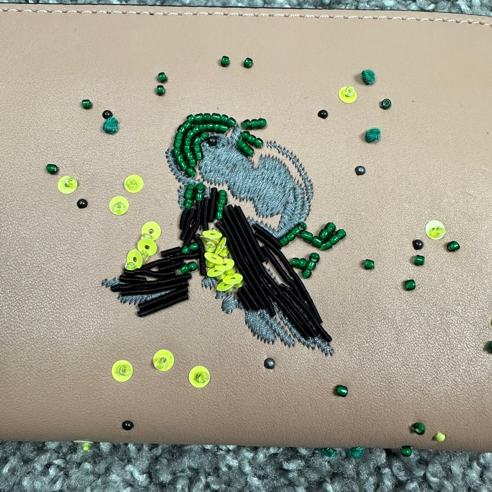 Coach Meadowlark Songbird Large Accordion Women Beading Stitching Leather Wallet - Picture 7 of 16